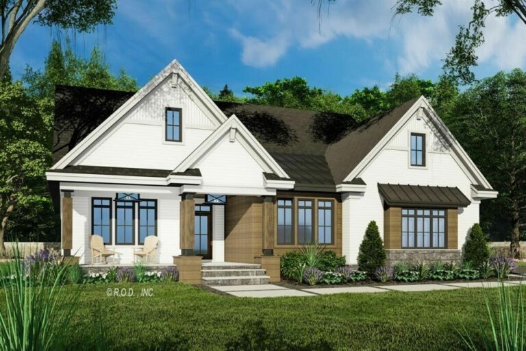 1-Story 2-Bedroom Modern Farmhouse with Home Office (Floor Plan)