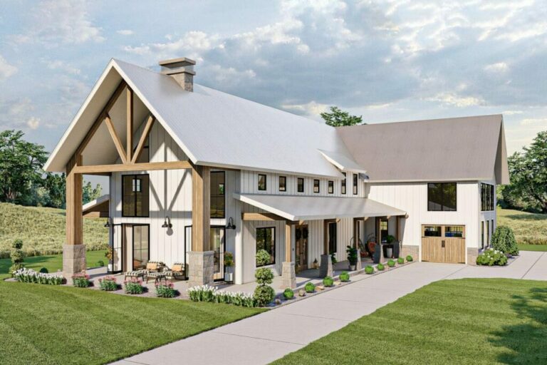Barndominium 4-Bedroom 2-Story Modern Farmhouse with Deluxe Bonus Room Over Garage (Floor Plan)