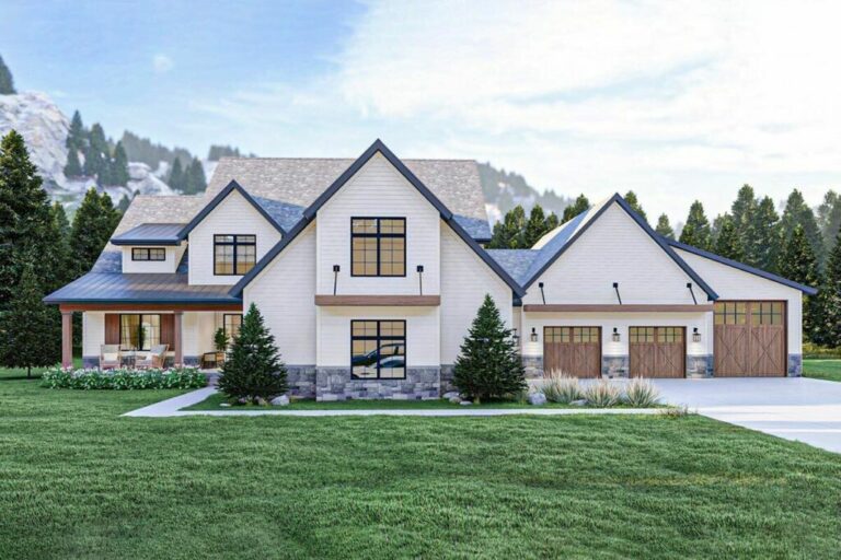 Deluxe 2-Story 3-Bedroom Farmhouse with 5-Bay Garage (Floor Plan)
