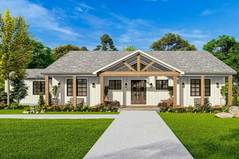 3-Bedroom Single-Story Rustic Country Craftsman Home with 2-Car Garage (Floor Plan)