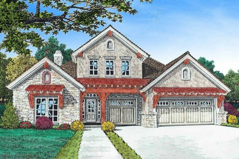 Craftsman Style 3-Bedroom 1-Story Home with a Bonus Room Upstairs (Floor Plan)