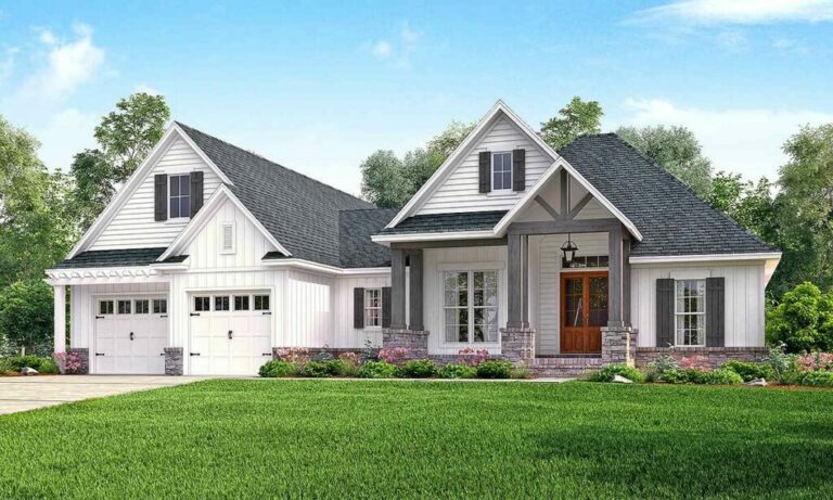 3-Bedroom Single-Story Contemporary Craftsman Home With Bonus Over Garage (Floor Plan)