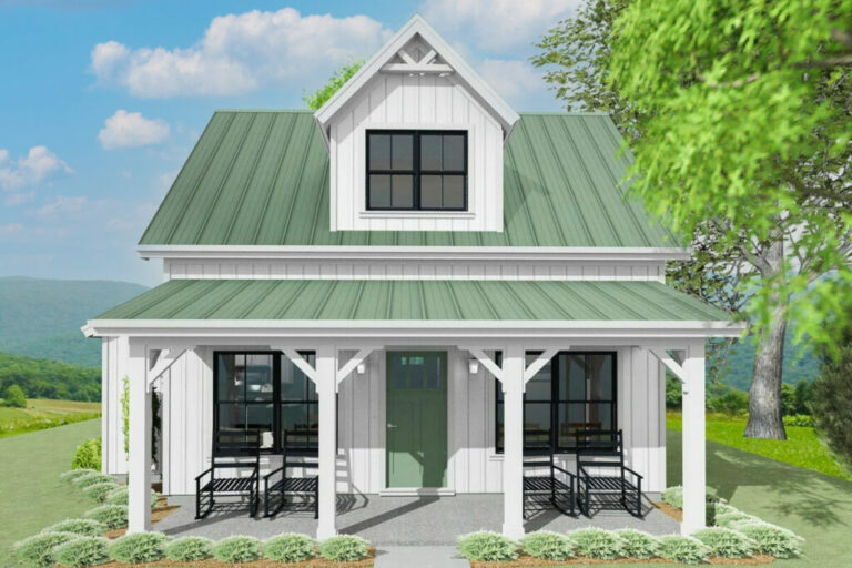 2-Bedroom 2-Story Small Home with Porch (Floor Plan)