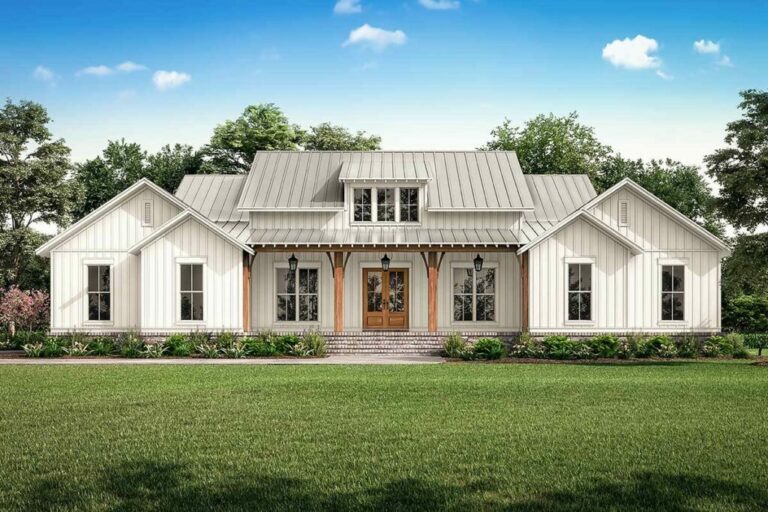 4-Bedroom 2-Story Modern Farmhouse with Master Bedroom Screened Porch (Floor Plan)