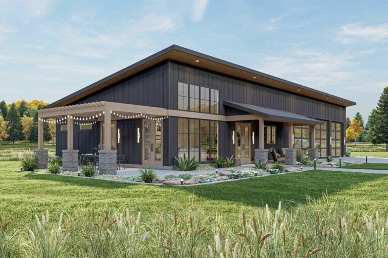 2-Bedroom 1-Story Barndominium-Style House with Covered Patio and 3-Car Garage (Floor Plan)