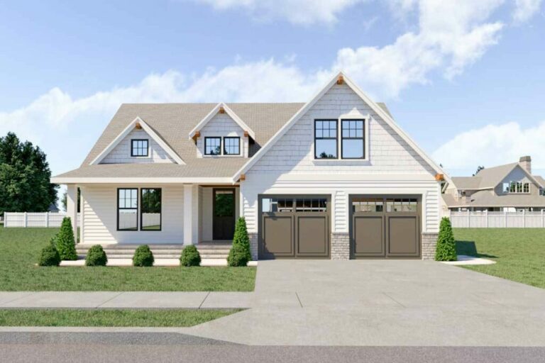 Single-Story 3-Bedroom Country Farmhouse with Split Bedrooms and Front Porch (Floor Plan)