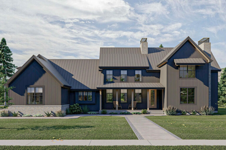 5-Bedroom 2-Story Modern Farmhouse with In-Law Suite and 2-Car Side Garage (Floor Plan)