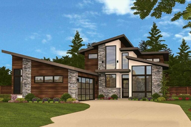 Slimmed Down 2-Story 3-Bedroom Modern House With Central Light Core (Floor Plan)