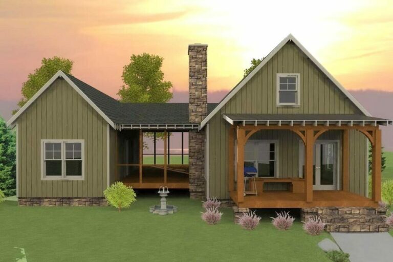 Dogtrot 3-Bedroom 2-Story House With Screened Porch (Floor Plan)