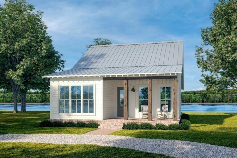 3-Bedroom 1-Story Batten Cottage With Dual Porch (Floor Plan)