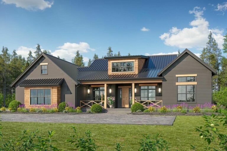 Modern Country Craftsman-Style 6-Bedroom 2-Story House With Wraparound Rear Porch (Floor Plan)